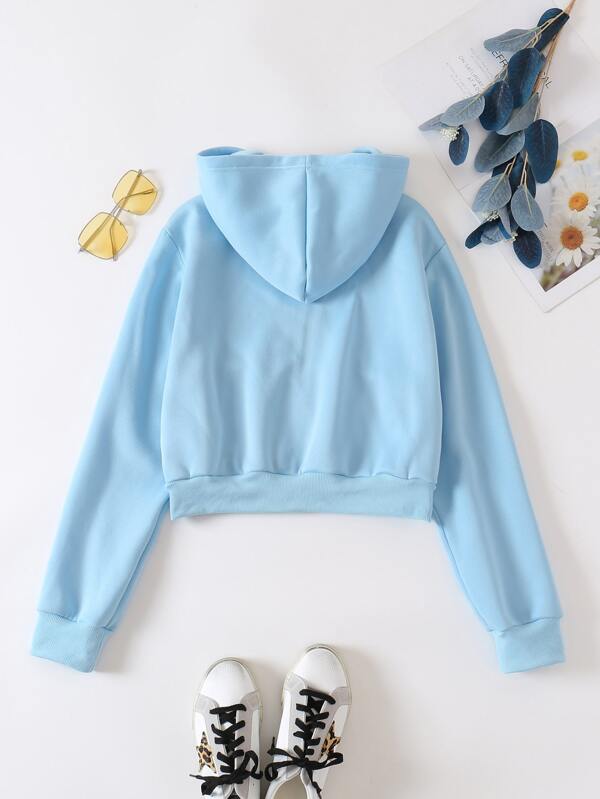 Moletom Cropped Com Capuz E Bolso Canguru Com Zíper