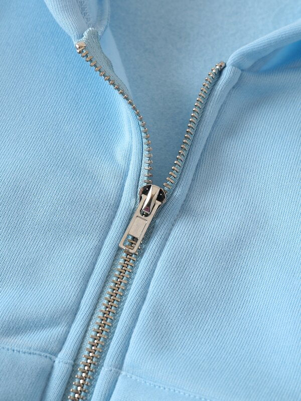 Moletom Cropped Com Capuz E Bolso Canguru Com Zíper