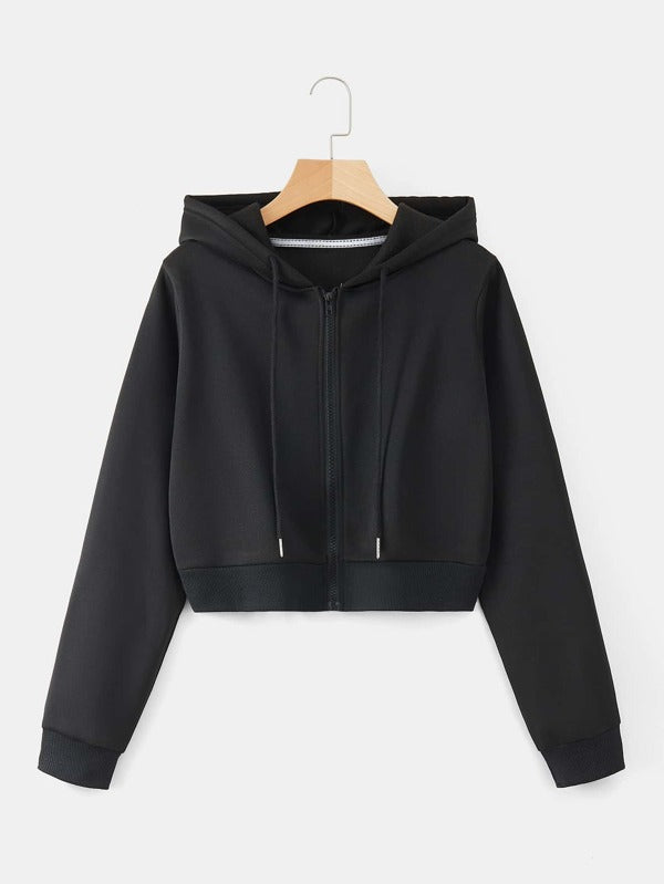 Moletom Cropped Com Capuz E Zíper Frontal Casual
