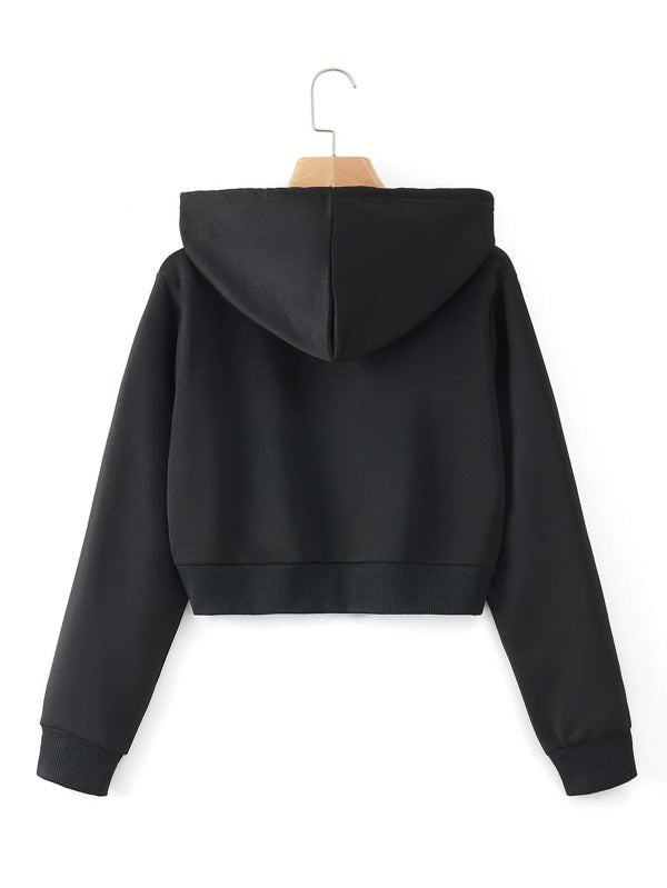 Moletom Cropped Com Capuz E Zíper Frontal Casual