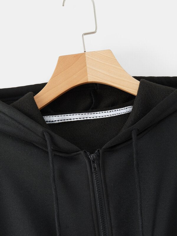 Moletom Cropped Com Capuz E Zíper Frontal Casual
