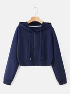 Moletom Cropped Com Capuz E Zíper Frontal Casual
