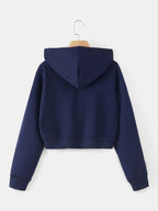 Moletom Cropped Com Capuz E Zíper Frontal Casual