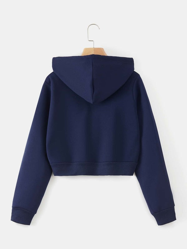 Moletom Cropped Com Capuz E Zíper Frontal Casual