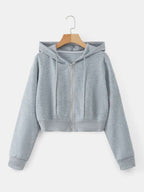 Moletom Cropped Com Capuz E Zíper Frontal Casual