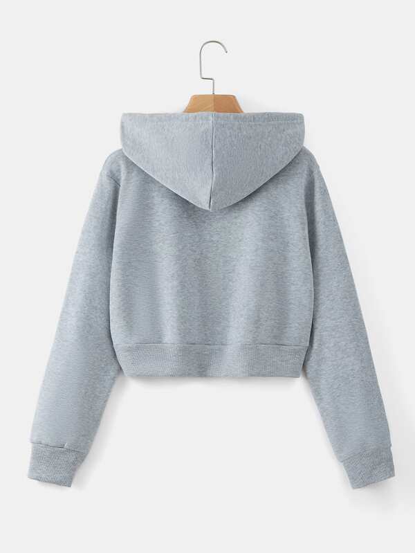 Moletom Cropped Com Capuz E Zíper Frontal Casual