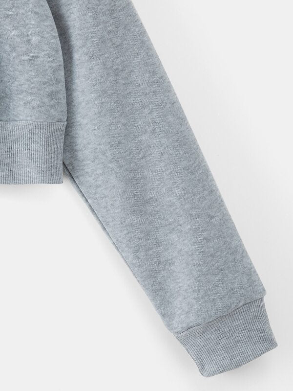 Moletom Cropped Com Capuz E Zíper Frontal Casual