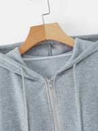 Moletom Cropped Com Capuz E Zíper Frontal Casual