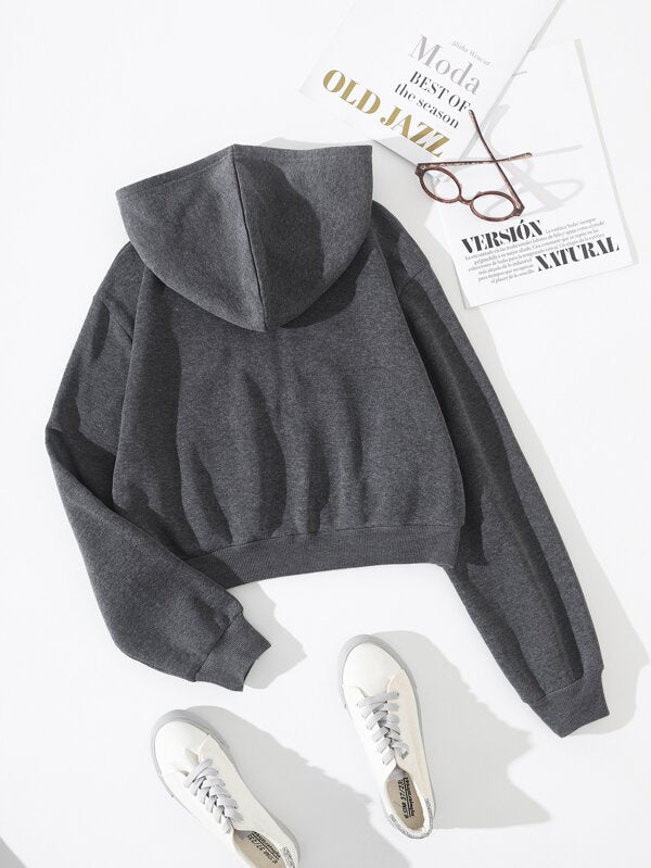 Moletom Cropped Com Capuz E Bolso Canguru Com Zíper