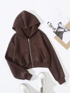 Moletom Cropped Com Capuz E Bolso Canguru Com Zíper