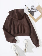 Moletom Cropped Com Capuz E Bolso Canguru Com Zíper