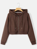 Moletom Cropped Com Capuz E Zíper Frontal Casual