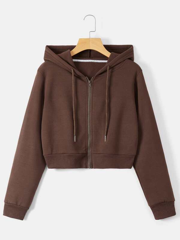 Moletom Cropped Com Capuz E Zíper Frontal Casual