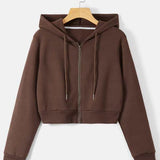 Moletom Cropped Com Capuz E Zíper Frontal Casual