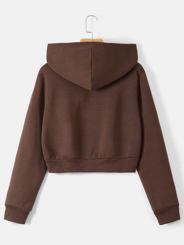Moletom Cropped Com Capuz E Zíper Frontal Casual