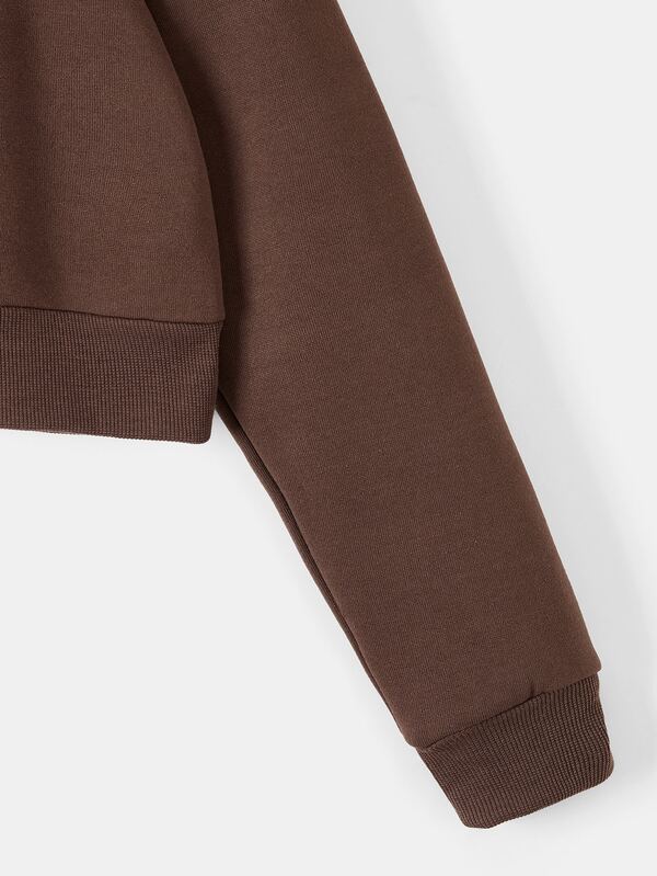 Moletom Cropped Com Capuz E Zíper Frontal Casual