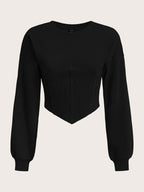 Moletom Cropped Gola Redonda Com Recorte Canelado