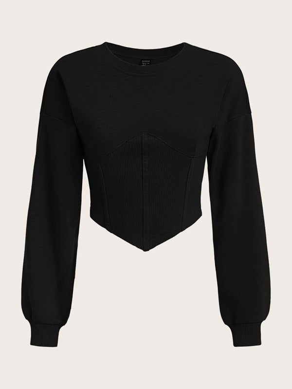 Moletom Cropped Gola Redonda Com Recorte Canelado