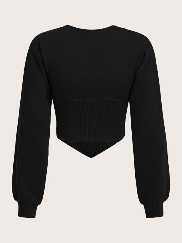 Moletom Cropped Gola Redonda Com Recorte Canelado