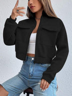 Moletom Cropped Com Zíper E Bolsos Frontais