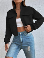 Moletom Cropped Com Zíper E Bolsos Frontais