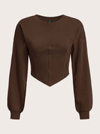 Moletom Cropped Gola Redonda Com Recorte Canelado