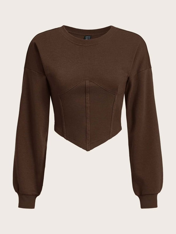 Moletom Cropped Gola Redonda Com Recorte Canelado