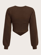 Moletom Cropped Gola Redonda Com Recorte Canelado