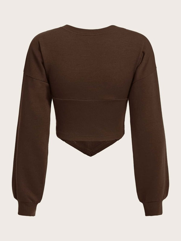Moletom Cropped Gola Redonda Com Recorte Canelado