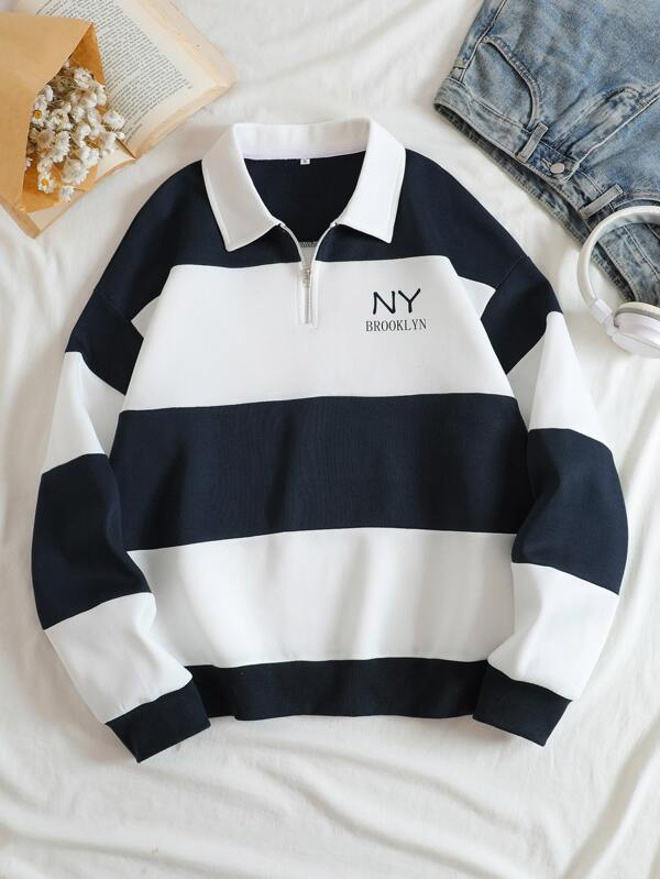 Moletom Com Meio Zíper Gola Polo Listrado Casual