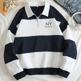 Moletom Com Meio Zíper Gola Polo Listrado Casual