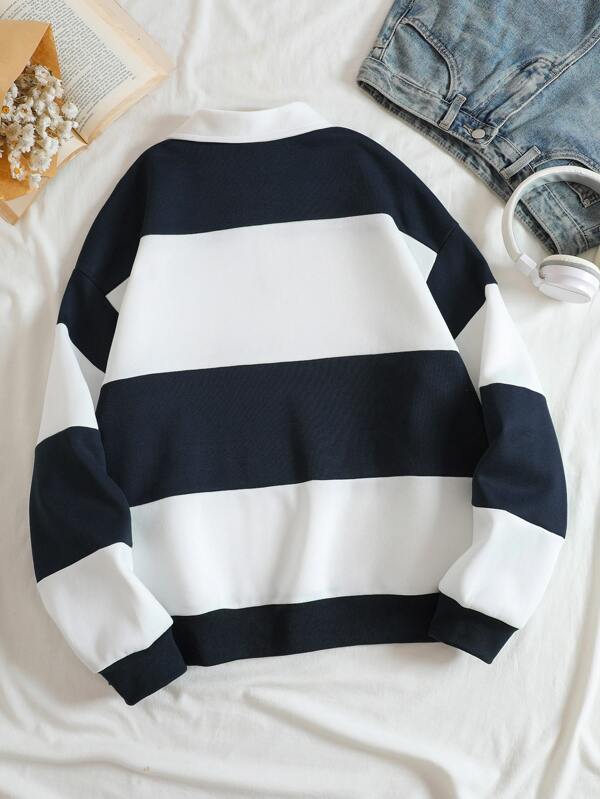 Moletom Com Meio Zíper Gola Polo Listrado Casual