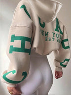 Moletom Cropped Com Capuz Estampa Universitária Nas Costas Casual