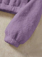 Moletom Cropped Peluciado Com Zíper E Bolso Canguru