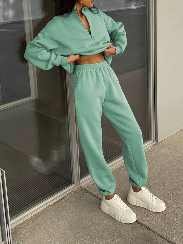 Conjunto Moletom Com Blusa De Meio Zíper E Calça Jogger Casual