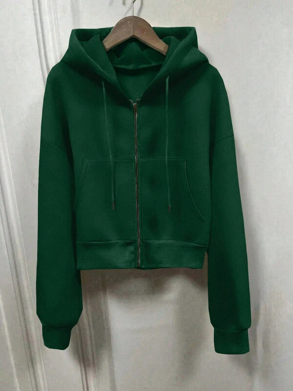 Moletom Com Capuz Cropped Com Zíper E Bolso Canguru