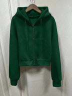 Moletom Com Capuz Cropped Com Zíper E Bolso Canguru