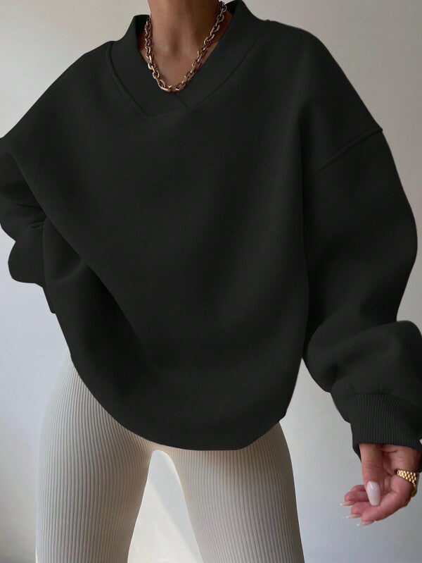 Moletom Oversized Gola V Com Punho Canelado