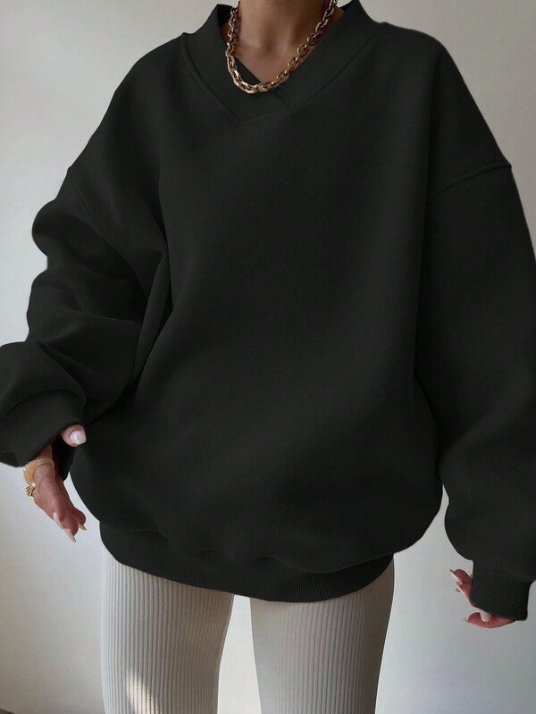 Moletom Oversized Gola V Com Punho Canelado