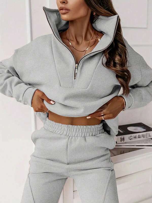 Conjunto Moletom Premium Blusa Gola Alta De Meio Zíper E Calça Jogger