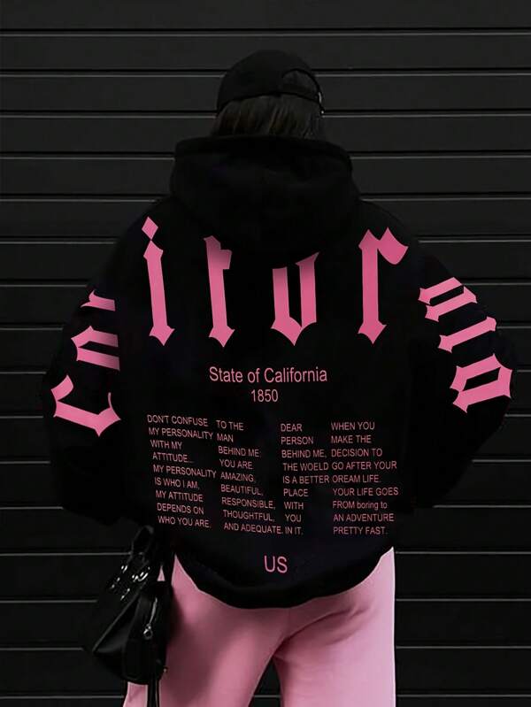 Moletom Com Capuz Estampa Escrita Nas Costas Streetwear