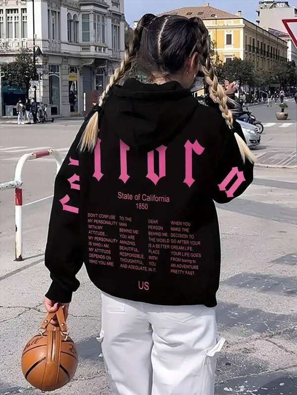 Moletom Com Capuz Estampa Escrita Nas Costas Streetwear