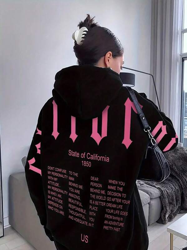 Moletom Com Capuz Estampa Escrita Nas Costas Streetwear