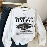 Moletom Gola Careca Com Estampa Carro Vintage Retrô Casual