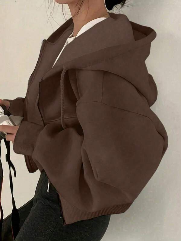 Moletom Com Capuz Cropped Com Zíper E Bolso Canguru