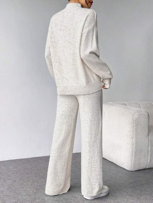 Conjunto Tricot Gola Alta Com Blusa Solta E Calça Pantalona