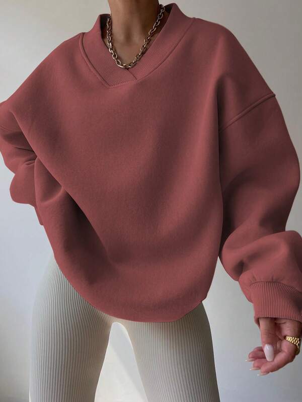 Moletom Oversized Gola V Com Punho Canelado