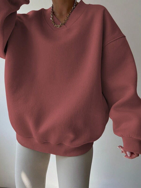 Moletom Oversized Gola V Com Punho Canelado