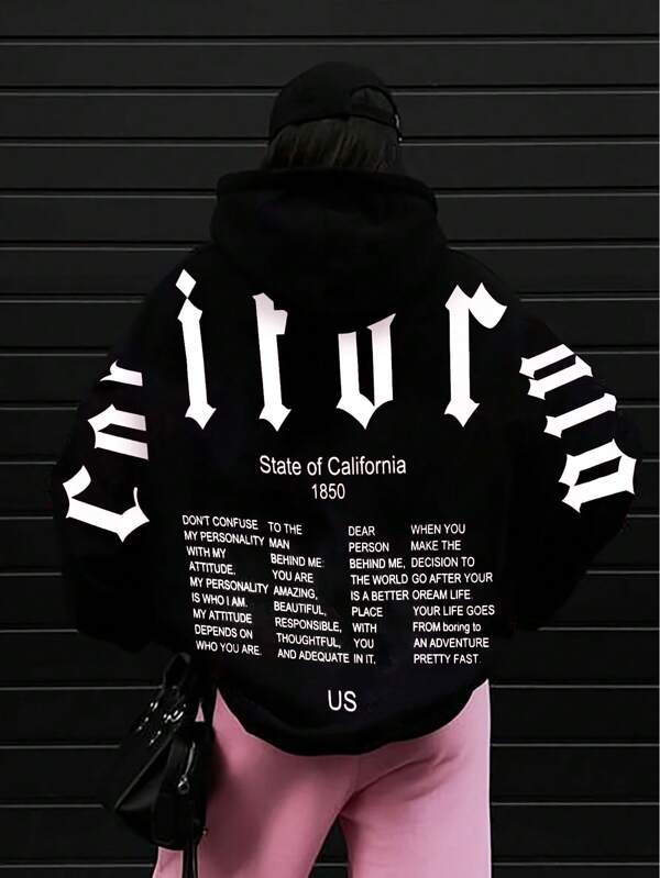 Moletom Com Capuz Estampa Escrita Nas Costas Streetwear