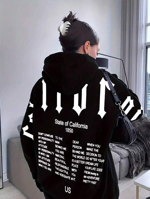 Moletom Com Capuz Estampa Escrita Nas Costas Streetwear